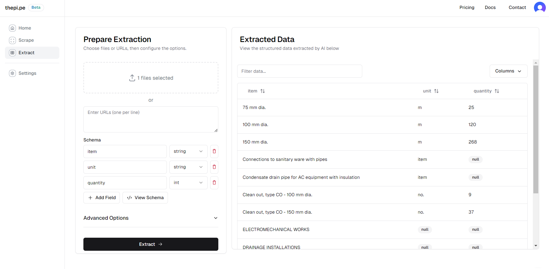 Extraction Interface